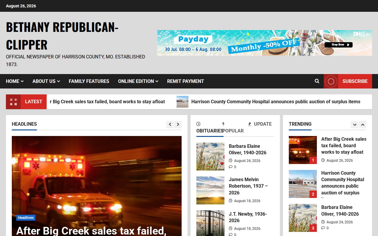 Harrison County arrest and court news coverage at the Bethany Republican-Clipper